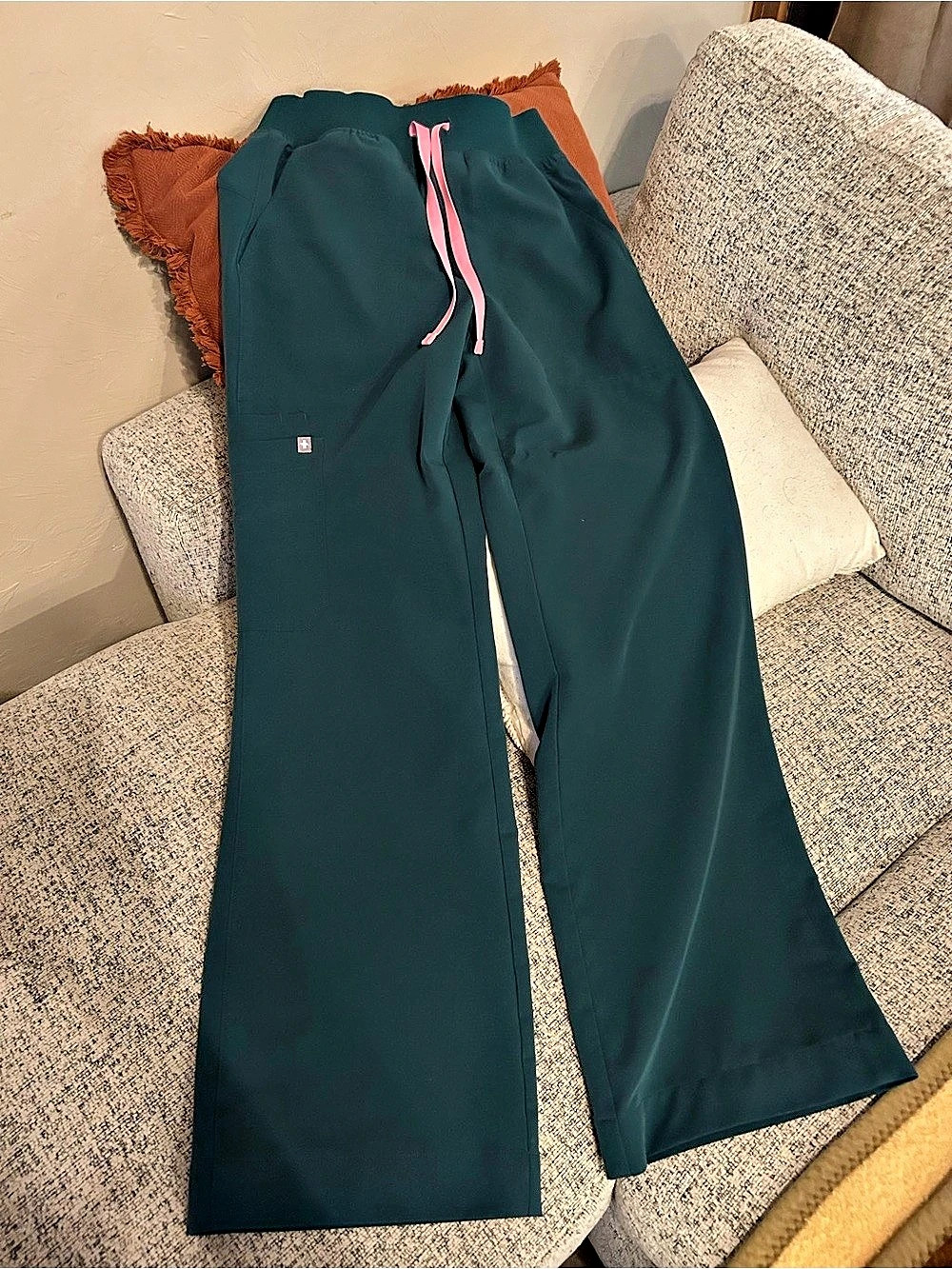 FIGS Technical Collection Wide Leg  Pants Green & Pink XSmall Like New